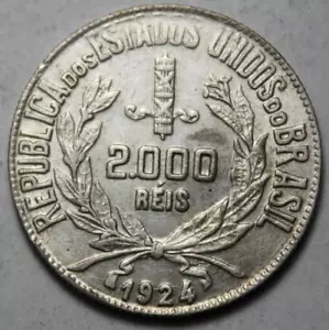 Brazil 1924 Silver 2000 Reis, Nice Grade (71f) - Picture 1 of 2