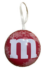 Vintage 3” M&M Red White Metal Candy Tin Ornament Twists Off Open For Candy