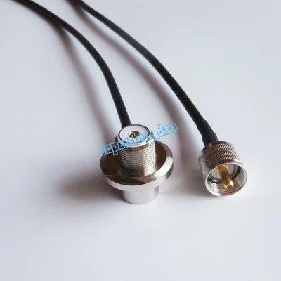 PL259 UHF male to SO239 female bulkhead 90°  car radio antenna RG58 cable 16FT - Image 1 of 4