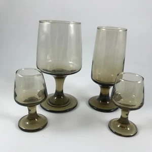 De colección LIBBEY "TAWNY ACCENT" 2 CORDIALES, COPA DE AGUA, WHISKY AGRIO CRISTAL BARWARE - Imagen 1 de 4