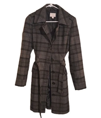 Gabardina Converse One Star talla M para mujer negra gris a cuadros con botones y cinturón Foto 1 de 4