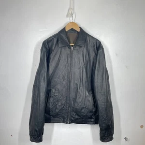 Vintage Wilsons Leather Jacket Mens L Black Khaki Reversible Bomber Harrington - Picture 1 of 15