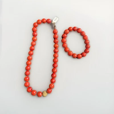 Kette aus Korallen Perlen. L ca 40 cm und Armband und Armband - Bild 1 von 4
