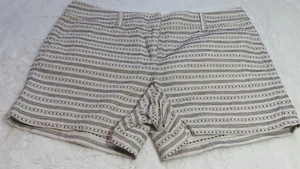 NWT LOFT Ann Taylor Women's Ivory Black Print Striped Shorts Size 10 Flat Front - Picture 1 of 6