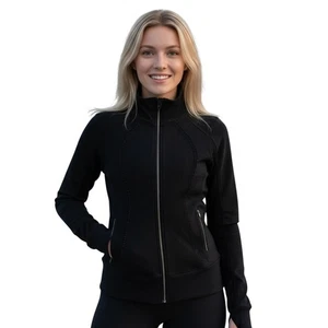 Lululemon schwarze Jacke mit durchgehendem Reißverschluss schöne Asana Rüschen sportliche Activewear Damen 6 - Bild 1 von 11