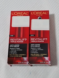L’Oreal Revitalift Triple Power Eye Cream 0.5oz Anti-Aging (2-Pack) - NEW/SEALED - Picture 1 of 12