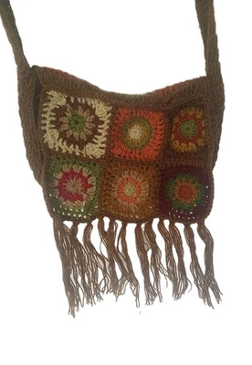 Brown Crochet Vintage Y2k Hippie Crossbody Bag/Purse ~Granny~Festival~BOHO - Image 1 of 4