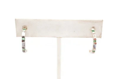 Sterling Silver 925 Emerald CZ Half Hoop Earrings - Image 1 of 4