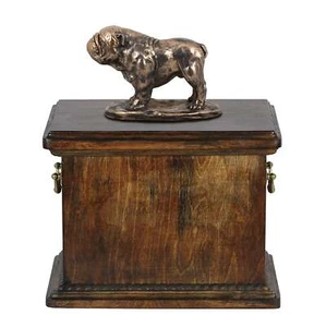 Massivholz Schatulle Bulldogge Urne für Hundeasche, mit Hundestatue. - Bild 1 von 7
