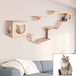 Scaffale per Gatti a Parete Legno Massello Scaffali Arrampicata Letto Interno Gattino Casa Nuovo - Foto 1 di 12
