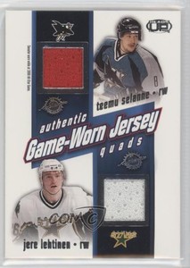 2002 Pacific Heads Up Game-Worn Jersey Quads Teemu Selanne Jere Lehtinen #33 HOF