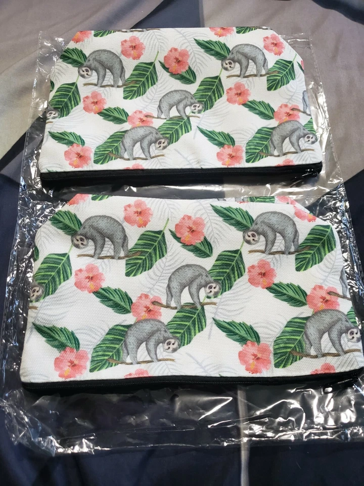 2 Cute Tree Sloth Fashion Beauty Cosmetic Makeup Organizer Bags Women 8.7x5.3x2" - Image 1 of 4