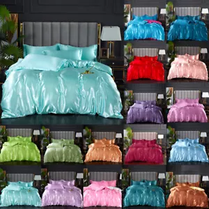 Funda nórdica suave reversible satinada lisa ropa de cama funda nórdica individual todos los tamaños - Imagen 1 de 103