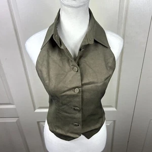 Kookai Womens Vest Size 8 Green Sleeveless Button Front Collared Open Back NWT - Picture 1 of 8