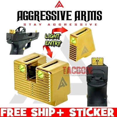 CROSS ARMORY AGGRESSIVE ARMS GOLD TALL Suppressor Height Sights GL0CK 17 19 22 23 FIBER OPTIC