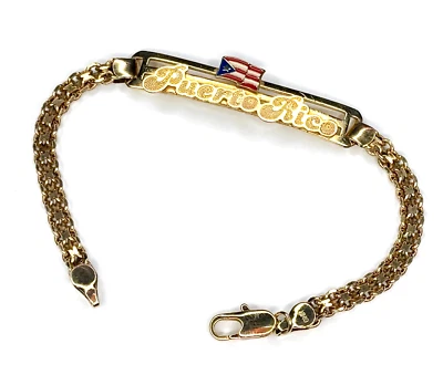 Vintage Unisex ID Bracelet w/Spelled Out PUERTO RICO w/Flag Signed GHR - 7in - Image 1 of 4