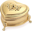 Hipiwe Vintage Metal Jewelry Box with Antique Flower Carved, Small Heart Shape T