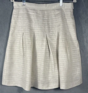 Brooks Brothers Womens Creamy Beige Lined Pleated Skirt 100% Irish Linen Sz 8 - Picture 1 of 8