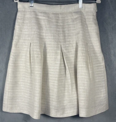 Saia plissada Brooks Brothers feminina bege cremoso forrada 100% linho irlandês tamanho 8 - Imagem 1 de 4