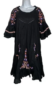 free people dress small Black Embroidered Size Small Bell Sleeves Lined - Picture 1 of 13
