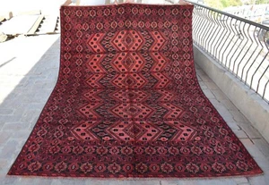 Antique Afghan Turkmen Bokhara Area Rug 7x10 Red Handmade Oriental Wool Carpet - Picture 1 of 10