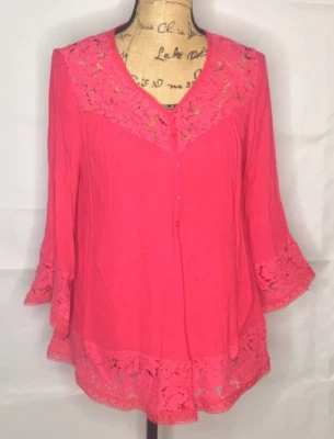 Valerie Stevens Boho Shirt Size M Medium Women's Ladies Blouse Pink Long Sleeve - Image 1 of 4