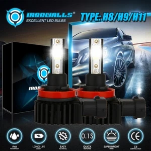 IRONWALLS H11 LED Headlight 6000K Low Beam Bulbs Conversion Kit 360000LM Power - Picture 1 of 12