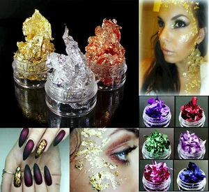 Nail Art Foil Leaf Silver Gold Copper Flakes Chunky Glitter Body Decor Makeup - Picture 1 of 12