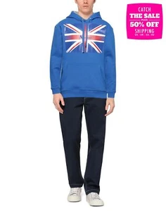 RRP€170 AQUASCUTUM Hoodie Size M Print Logo Blue Long Sleeves - Picture 1 of 4