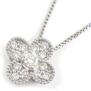 Fine Jewelry Necklace Flower Motif Pave Diamond 750(18K) White Gold - Picture 1 of 8
