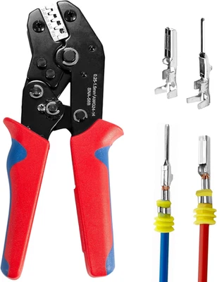 Wire Crimping Tool with Ratchet, Amliber Ratchet Wire Crimper Tool for Open Barr