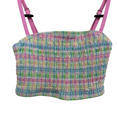 Juicy Couture | Pastel Plaid Pink Green Smocked Bikini Top Girls Size 10 - Image 1 of 4