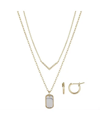 Collar y pendientes colgantes enchapados en oro de 14K y piedra howlita genuina sin escribir Foto 1 de 2