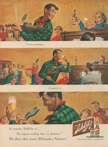 1950 Schlitz Beer Fiddle Player I Was Carious I Tasted It Vintage Print Ad - Picture 1 of 1