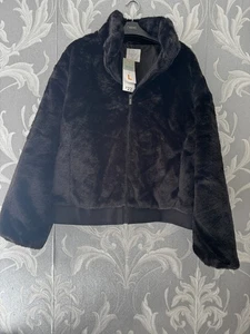 Primark ladies faux fur bomber jacket size uk large black new - Picture 1 of 3