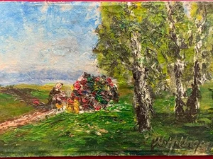 W.H. Unger - Picnic en el lago Kochelsee - Lienzo pegado en placa, 42x28cm - Imagen 1 de 9