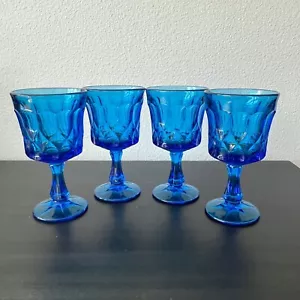 Noritake Perspective Blue Water Goblet Wine Glass Set of 4 Vintage 1970s - Picture 1 of 6