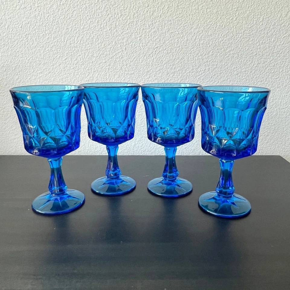 Noritake Perspective Blue Water Goblet Wine Glass Set of 4 Vintage 1970s - Image 1 of 4