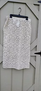 H&M crochet maxi skirt floral cream coverup vacation resort wear Size Large - Picture 1 of 10