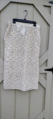 H&M Maxi Falda Crochet Floral Crema Encubrimiento Vacaciones Resort Ropa Talla Grande  Foto 1 de 4