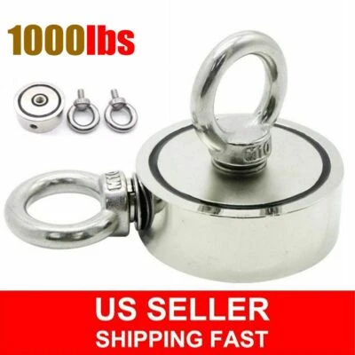 1000LB Fishing Magnet Neodymium Kit Pull Force Treasure Hunt Magnet Double Sided