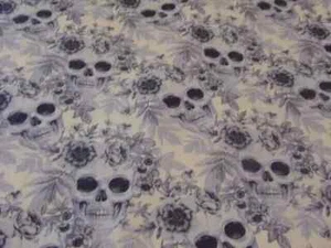 Light Blue Cotton Poplin Fabric Skull Design. 4 Metre Remnant - Picture 1 of 3