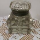 Antique Large Heavy Crystal Glass Square Cut Pattern Inkwell Hinged Lid.