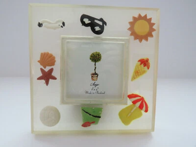 Marco de mesa acrílico transparente 3x3 BEACH THEME estrella de mar gaviota nuevo de Lote Antiguo Foto 1 de 4