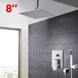 8" Ceiling Mount Rainfall Shower System Chrome Shower Head Hand Shower Tap Set - Picture 1 of 7