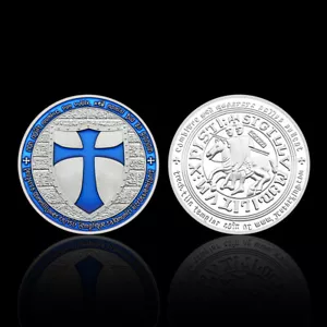 Tempelritter blau Gedenkmedaille Kreuz versilbert Münze Sammlerstücke - Bild 1 von 16