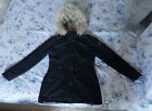 Womens Hollister Black Parka Coat With Faux Fur Hood Size Medium - USED 