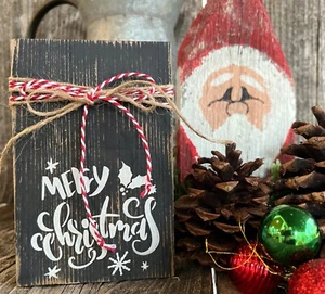 MERRY CHRISTMAS Tiered Tray Mini Sign Farmhouse Shelf Decor Rustic Wood Handmade - Picture 1 of 8