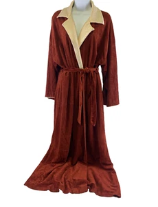 JcPenney Misses Accappatoio Vintage Velluto Collo Trapuntato Marrone Ruggine Cravatta Cintura Donna L - Foto 1 di 13