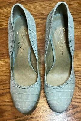 * Zapatos JESSICA SIMPSON Michaela Tacones Altos 5 pulgadas Gamuza Estilo Serpiente Gris Talla 9 Foto 1 de 4